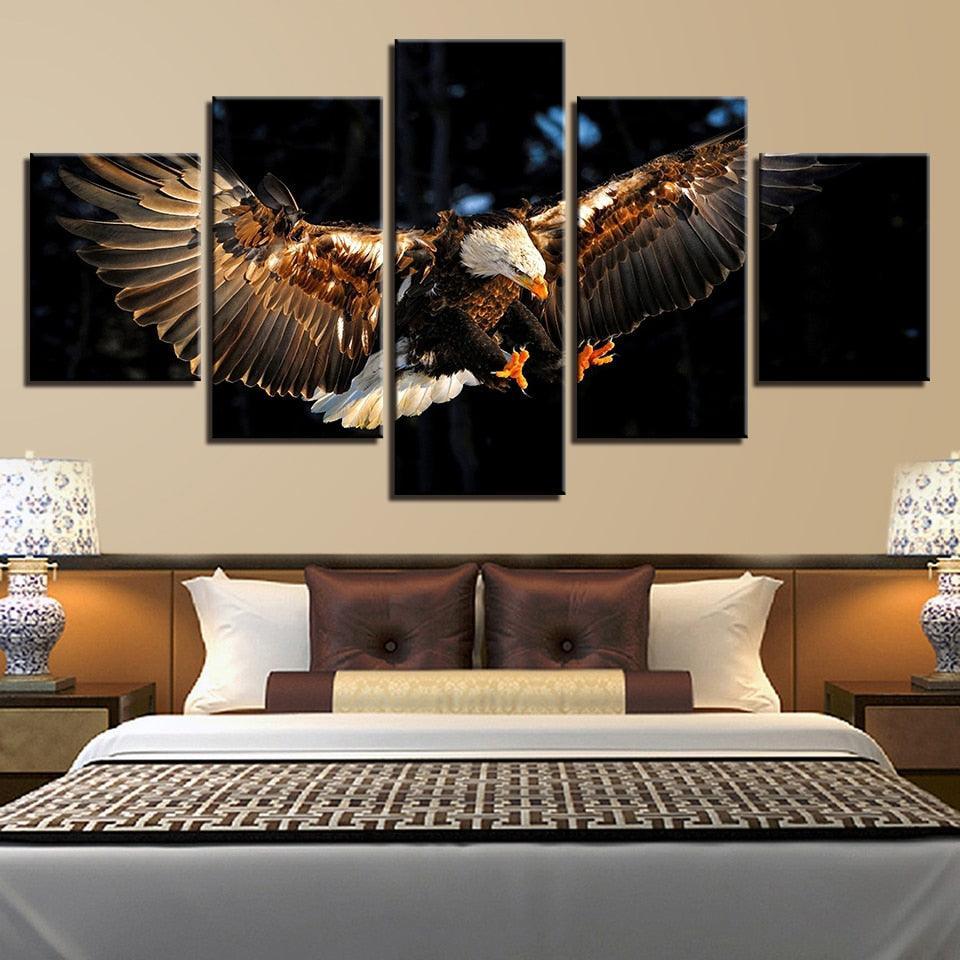 Eagle In Action 5 Piece HD Multi Panel Canvas Wall Art Frame-Original Frame