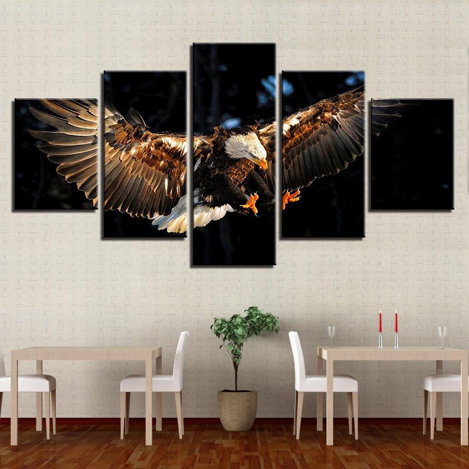 Eagle In Action 5 Piece HD Multi Panel Canvas Wall Art Frame-Original Frame