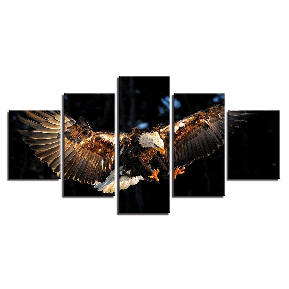 Eagle In Action 5 Piece HD Multi Panel Canvas Wall Art Frame-Original Frame