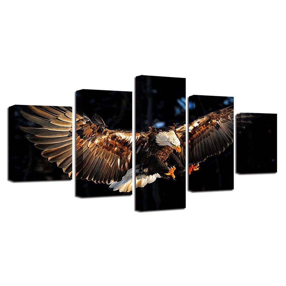 Eagle In Action 5 Piece HD Multi Panel Canvas Wall Art Frame-Original Frame