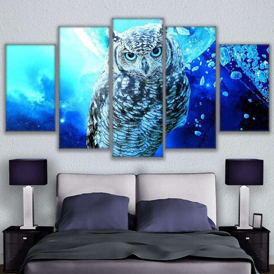 Blue Owl 5 Piece HD Multi Panel Canvas Wall Art Frame-Original Frame