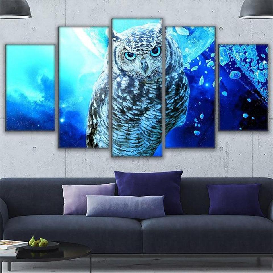 Blue Owl 5 Piece HD Multi Panel Canvas Wall Art Frame-Original Frame