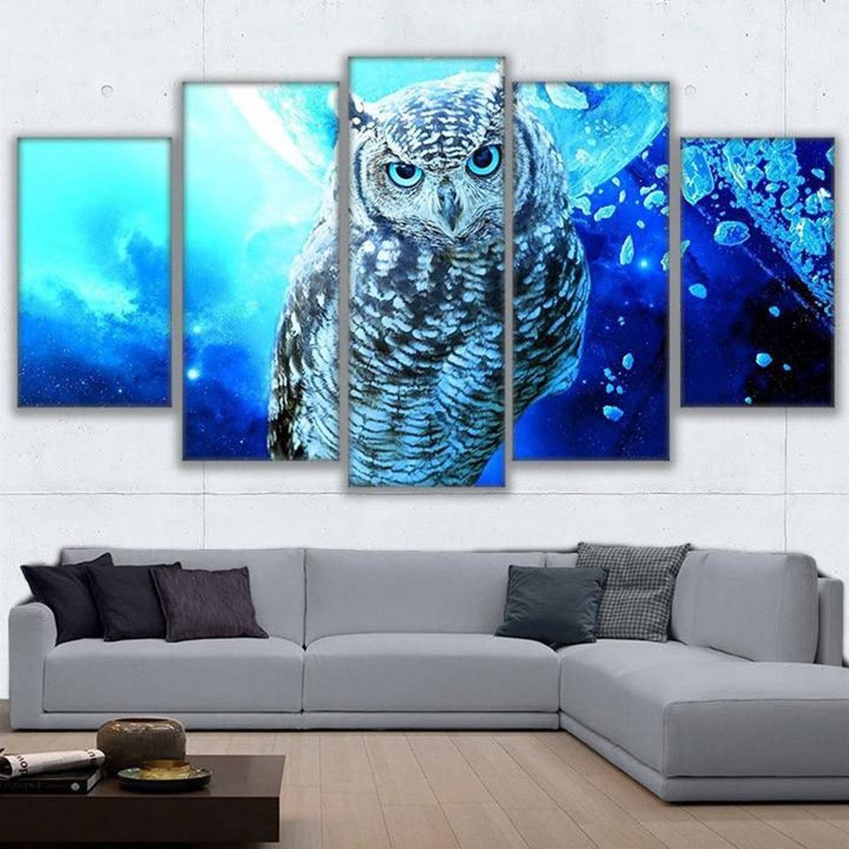 Blue Owl 5 Piece HD Multi Panel Canvas Wall Art Frame-Original Frame