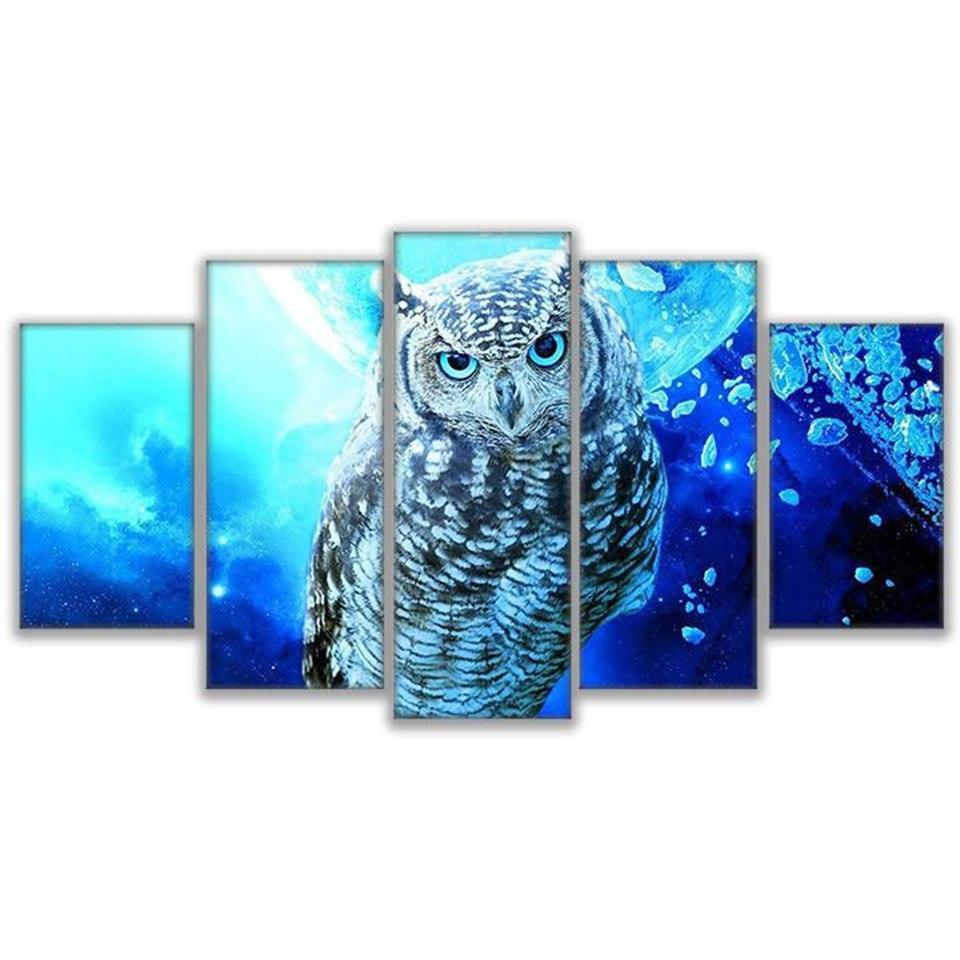 Blue Owl 5 Piece HD Multi Panel Canvas Wall Art Frame-Original Frame