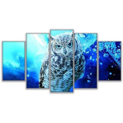 Blue Owl 5 Piece HD Multi Panel Canvas Wall Art Frame-Original Frame
