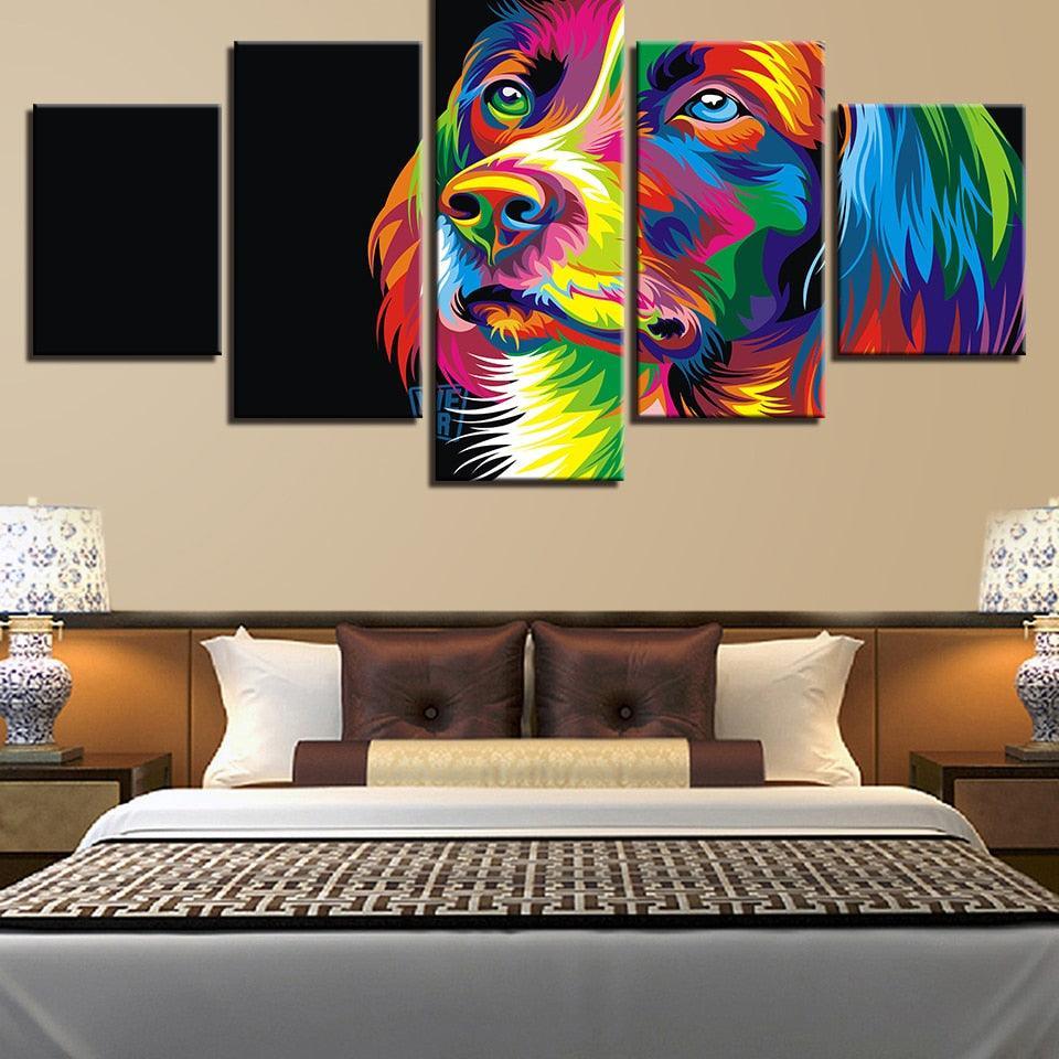 Artistic Rainbow Dog Canvas Collection Wall Art-Original Frame