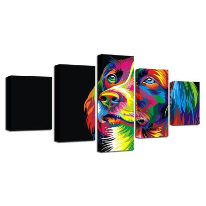 Artistic Rainbow Dog Canvas Collection Wall Art-Original Frame