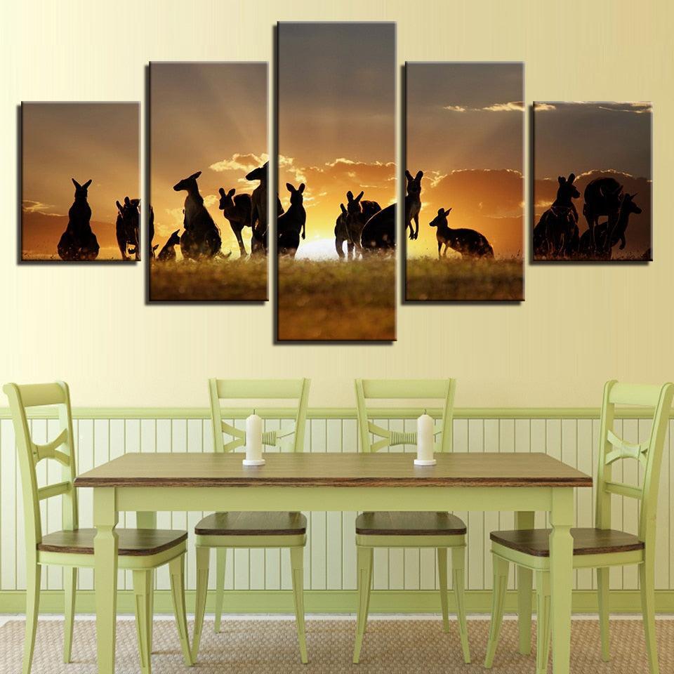 Golden Sunset Kangaroos 5 Piece HD Multi Panel Canvas Wall Art Frame-Original Frame