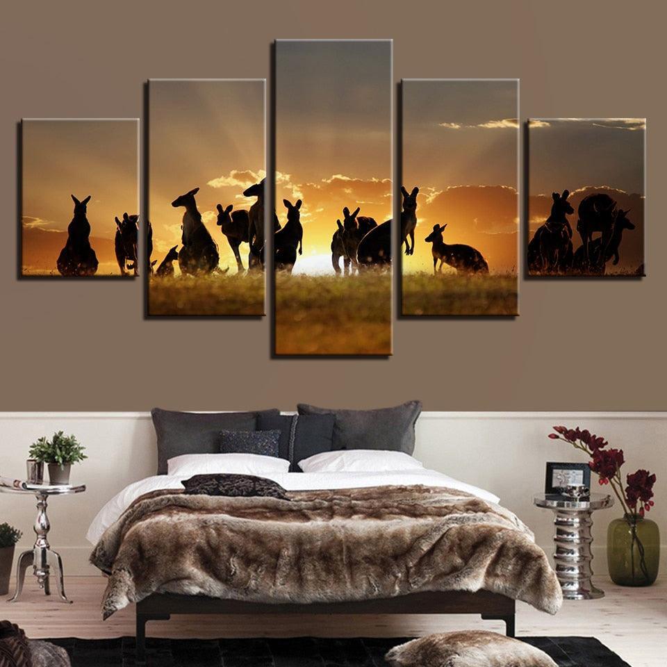 Golden Sunset Kangaroos 5 Piece HD Multi Panel Canvas Wall Art Frame-Original Frame