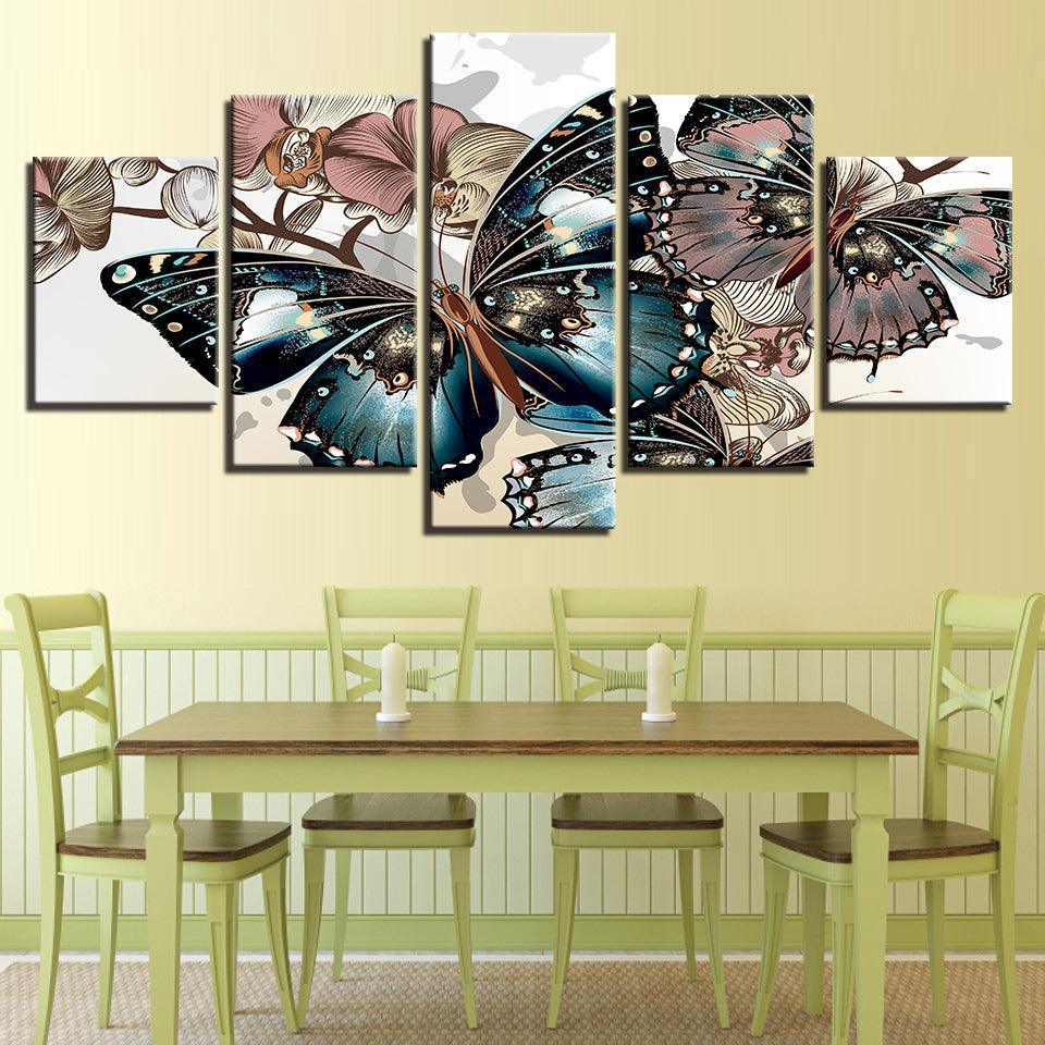 Diamond Butterflies 5 Piece HD Multi Panel Canvas Wall Art Frame-Original Frame
