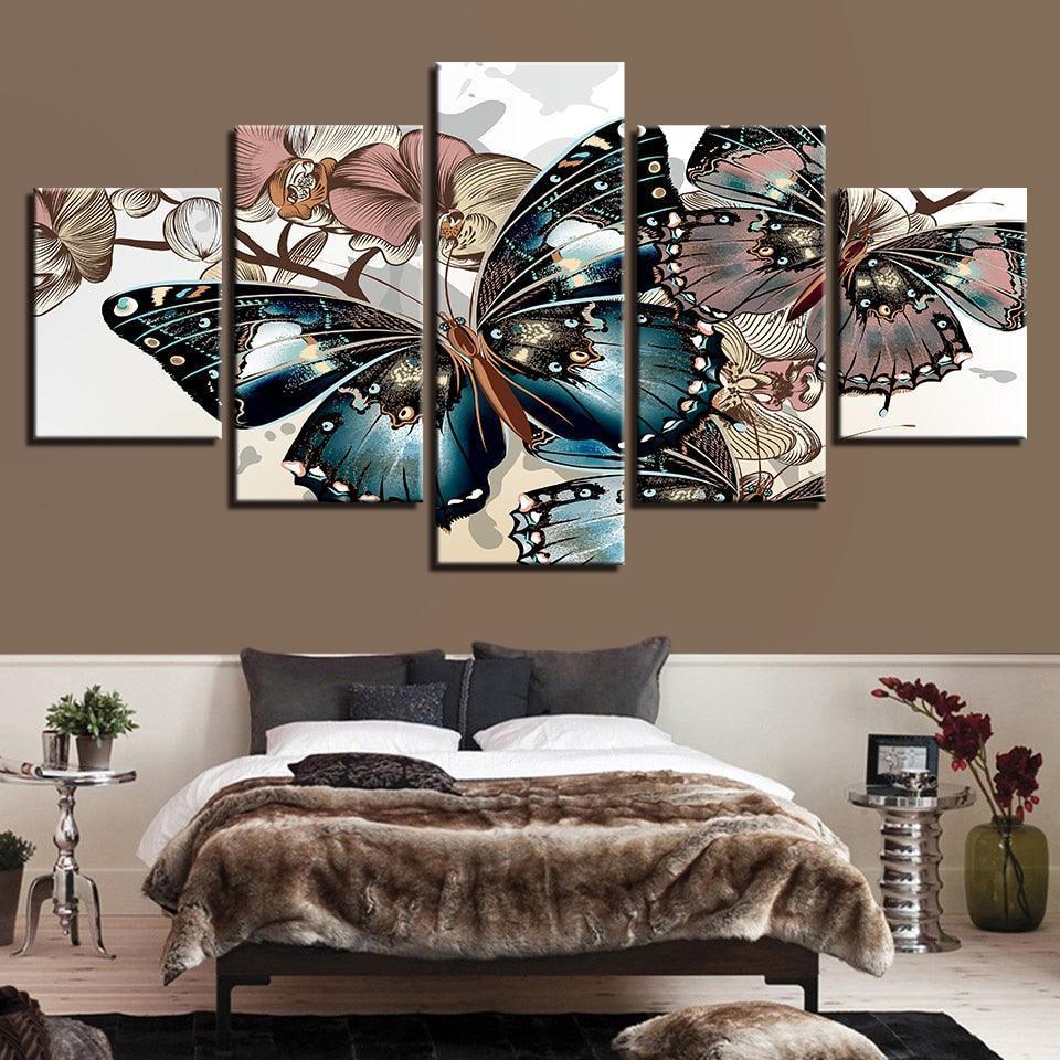 Diamond Butterflies 5 Piece HD Multi Panel Canvas Wall Art Frame-Original Frame