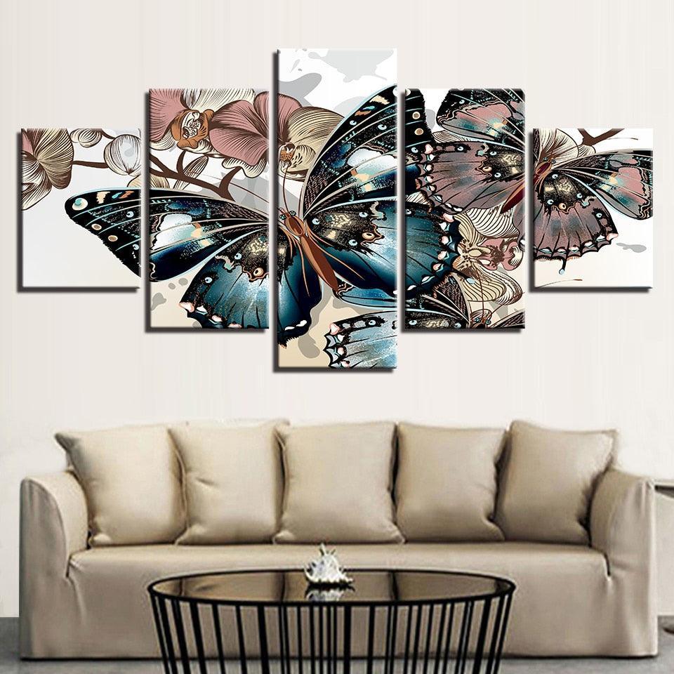 Diamond Butterflies 5 Piece HD Multi Panel Canvas Wall Art Frame-Original Frame