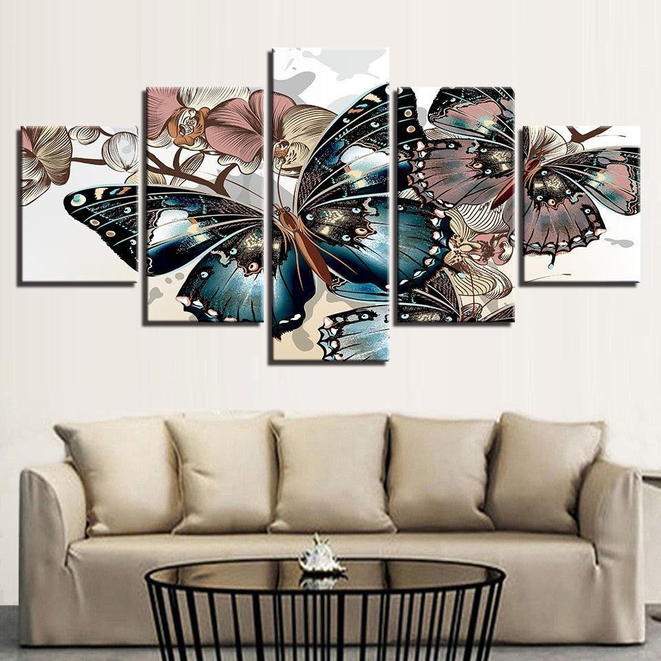 Diamond Butterflies 5 Piece HD Multi Panel Canvas Wall Art Frame-Original Frame