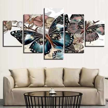 Diamond Butterflies 5 Piece HD Multi Panel Canvas Wall Art Frame-Original Frame