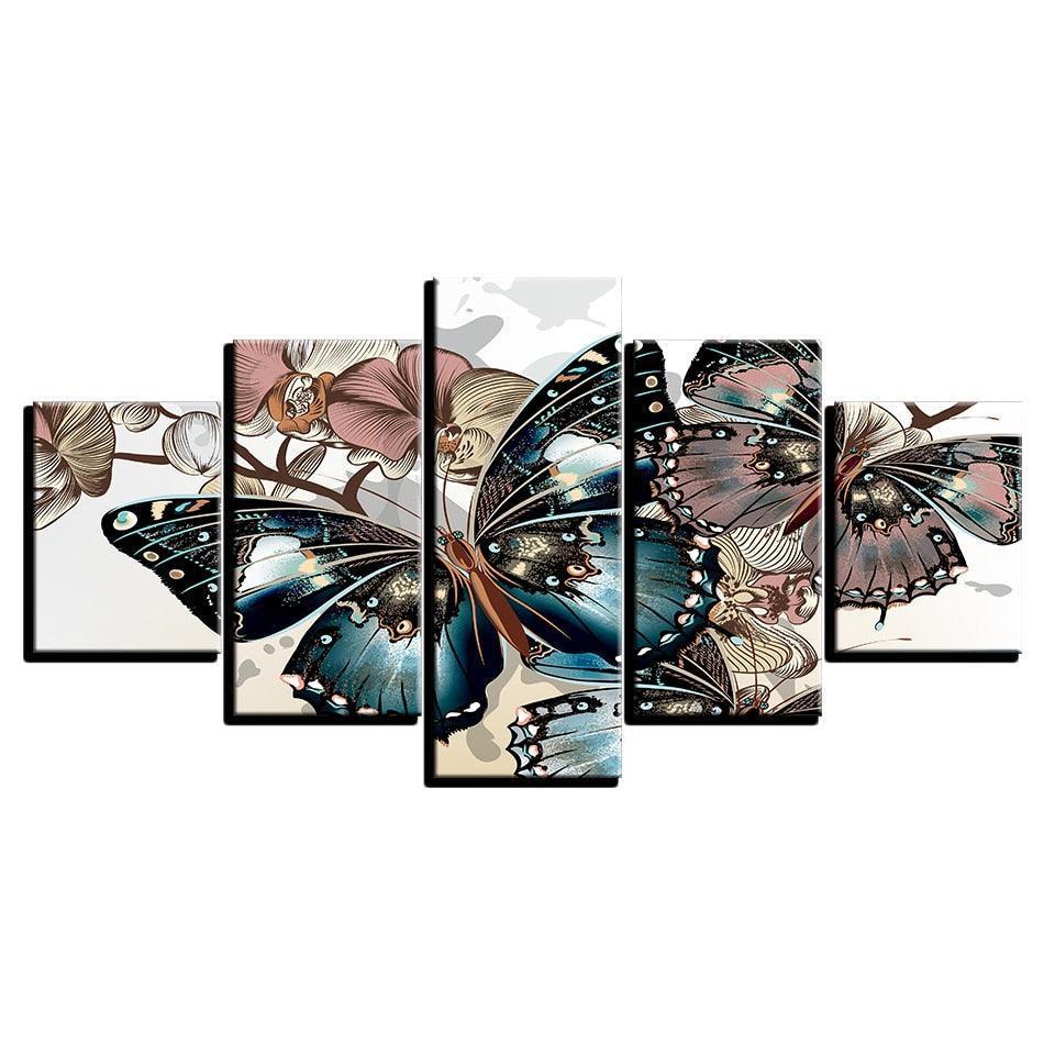 Diamond Butterflies 5 Piece HD Multi Panel Canvas Wall Art Frame-Original Frame