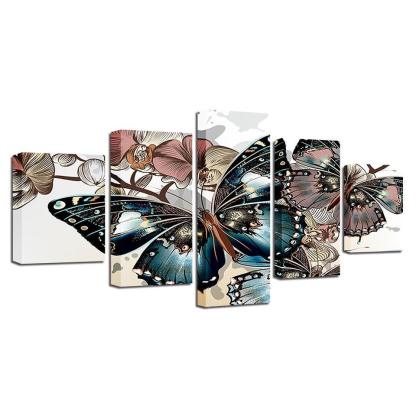 Diamond Butterflies 5 Piece HD Multi Panel Canvas Wall Art Frame-Original Frame