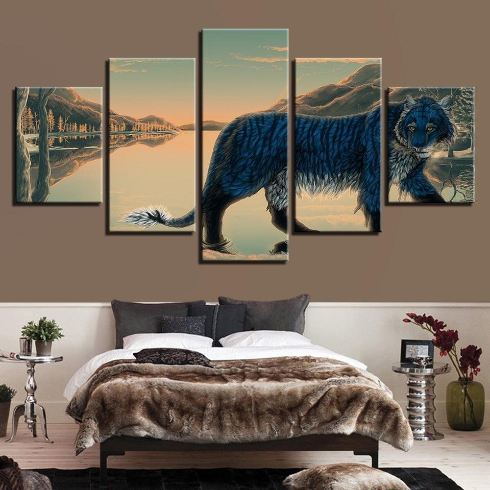 Blue Tiger 5 Piece HD Multi Panel Canvas Wall Art Frame-Original Frame