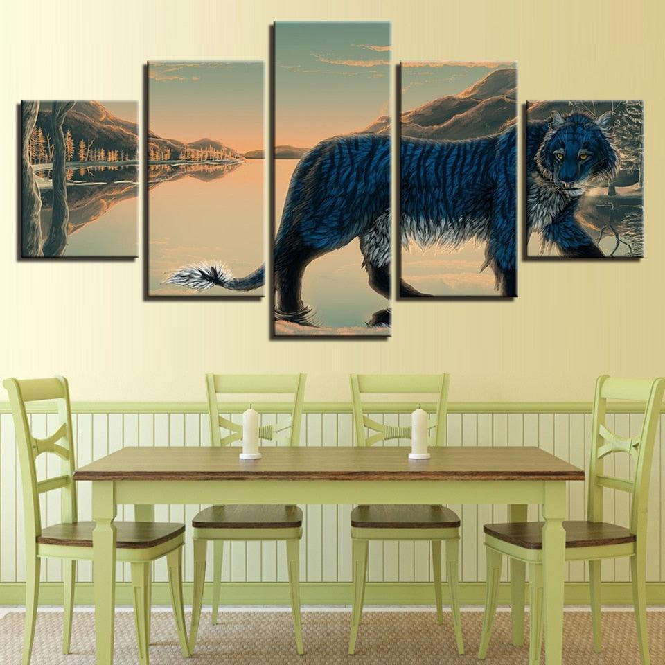 Blue Tiger 5 Piece HD Multi Panel Canvas Wall Art Frame-Original Frame