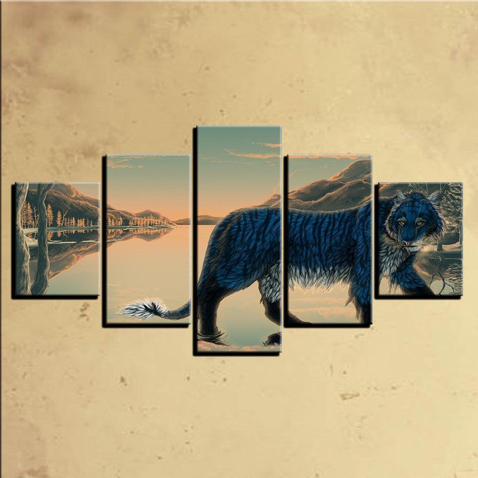 Blue Tiger 5 Piece HD Multi Panel Canvas Wall Art Frame-Original Frame