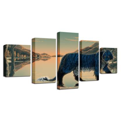 Blue Tiger 5 Piece HD Multi Panel Canvas Wall Art Frame-Original Frame