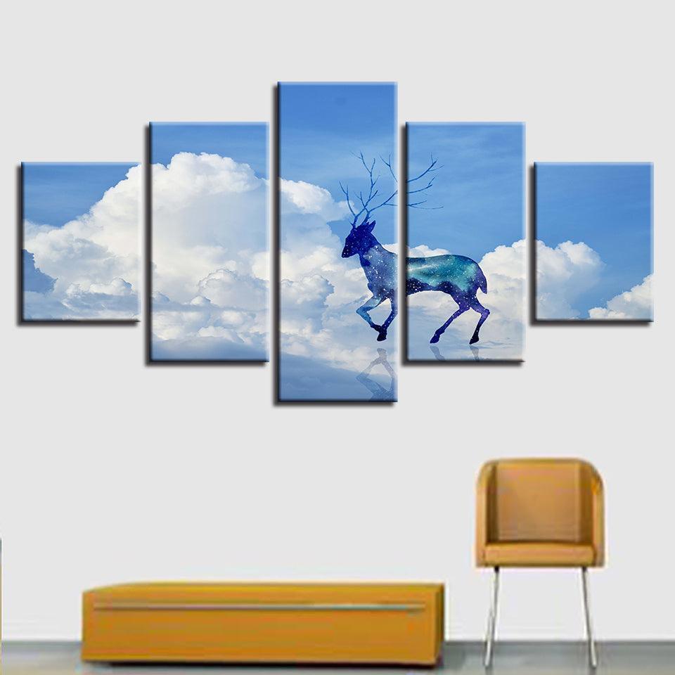 Glittering Cloud Deer Landscape 5 Piece HD Multi Panel Canvas Wall Art Frame-Original Frame