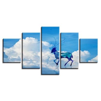 Glittering Cloud Deer Landscape 5 Piece HD Multi Panel Canvas Wall Art Frame-Original Frame