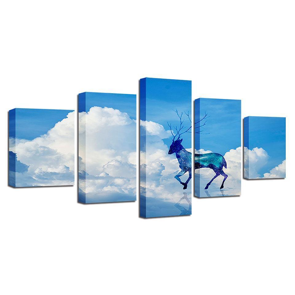 Glittering Cloud Deer Landscape 5 Piece HD Multi Panel Canvas Wall Art Frame-Original Frame