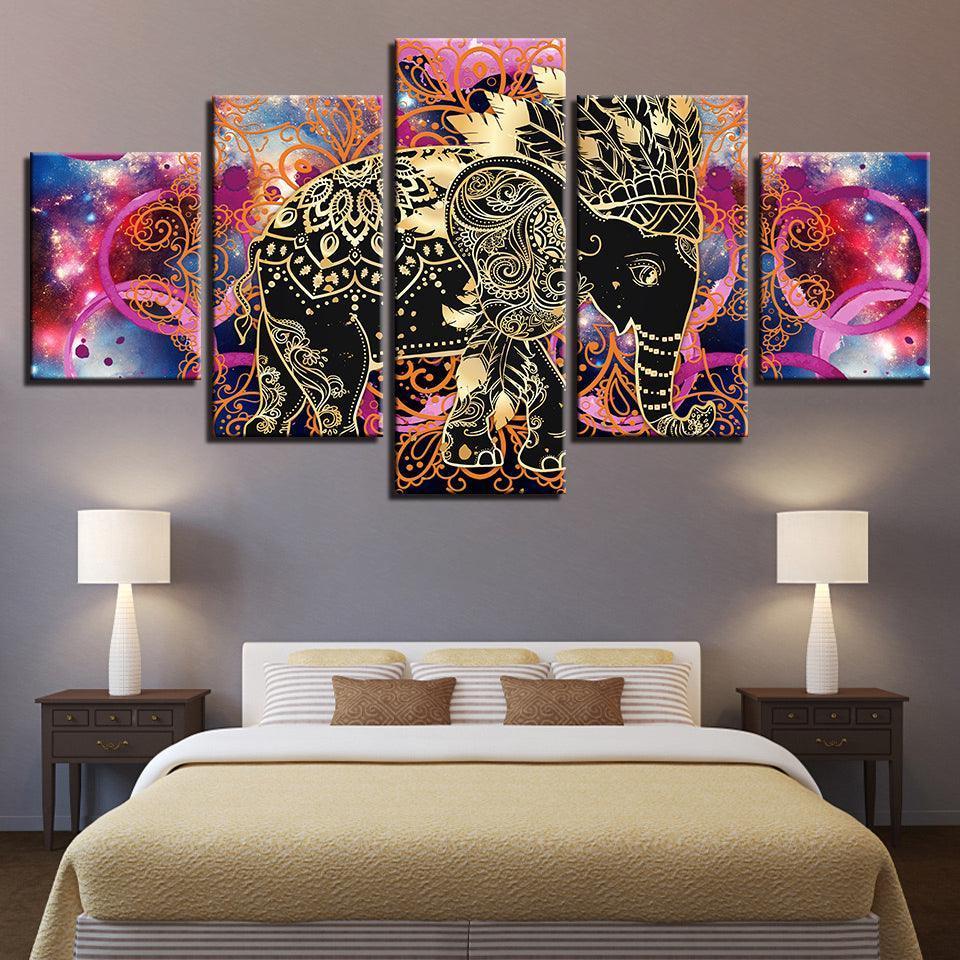 Indian Elephant 5 Piece HD Multi Panel Canvas Wall Art Frame-Original Frame