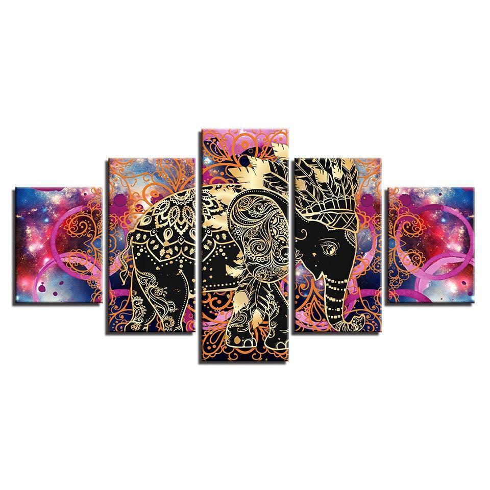 Indian Elephant 5 Piece HD Multi Panel Canvas Wall Art Frame-Original Frame