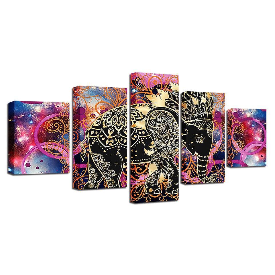 Indian Elephant 5 Piece HD Multi Panel Canvas Wall Art Frame-Original Frame