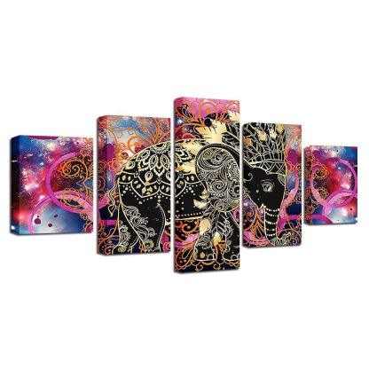 Indian Elephant 5 Piece HD Multi Panel Canvas Wall Art Frame-Original Frame