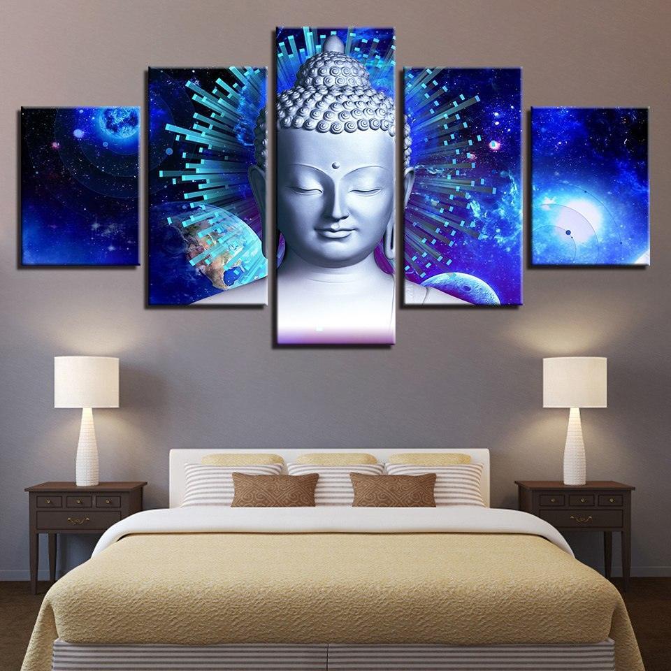Lord Buddha Stary 5 Piece HD Multi Panel Canvas Wall Art Frame-Original Frame