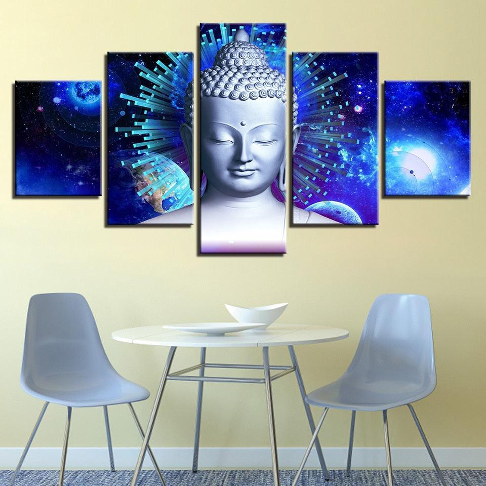 Stary Buddha 5 Piece HD Classical Multi Panel Canvas Wall Art Frame-Original Frame