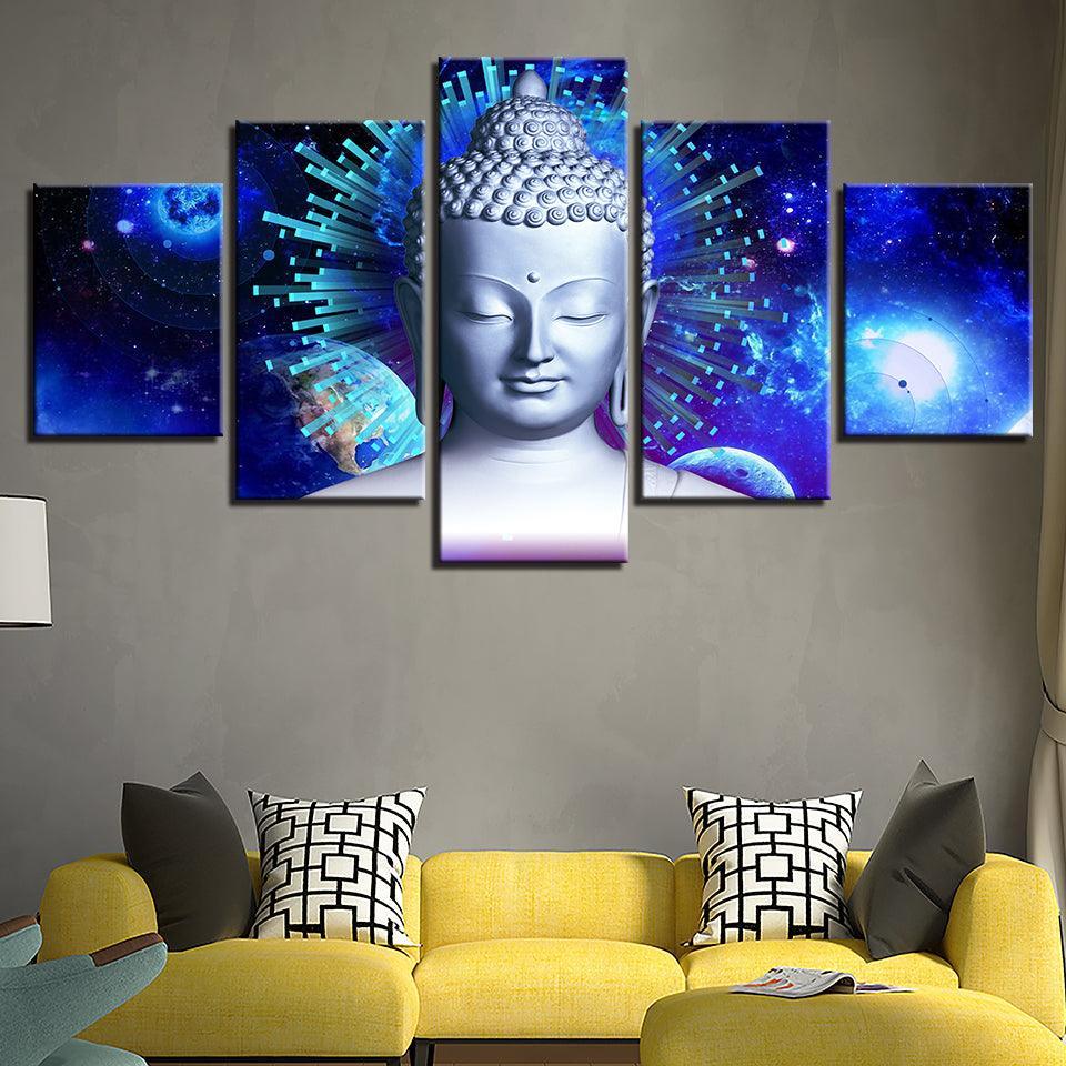 Stary Buddha 5 Piece HD Classical Multi Panel Canvas Wall Art Frame-Original Frame