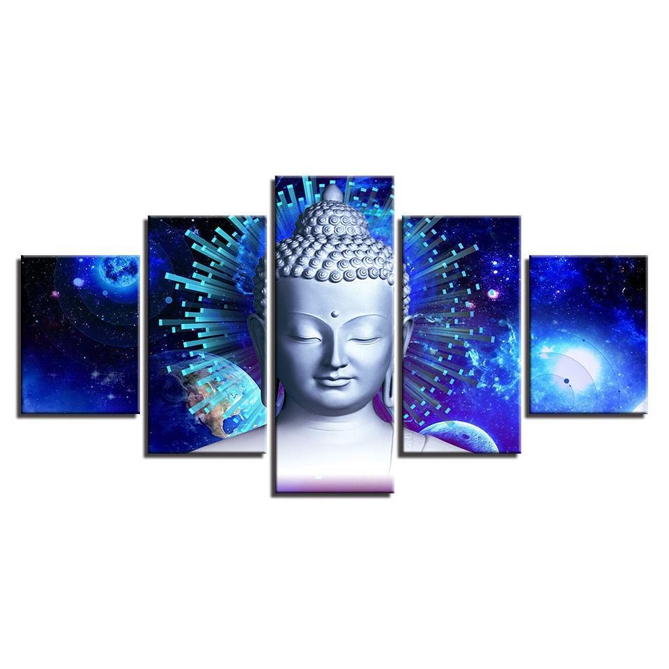 Stary Buddha 5 Piece HD Classical Multi Panel Canvas Wall Art Frame-Original Frame