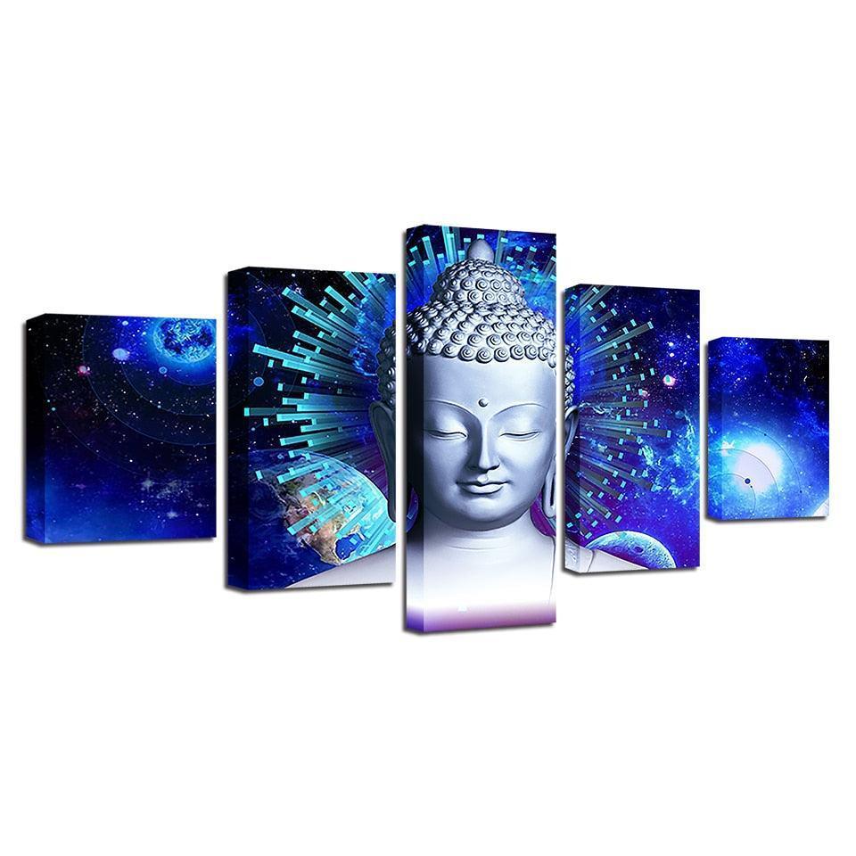 Stary Buddha 5 Piece HD Classical Multi Panel Canvas Wall Art Frame-Original Frame