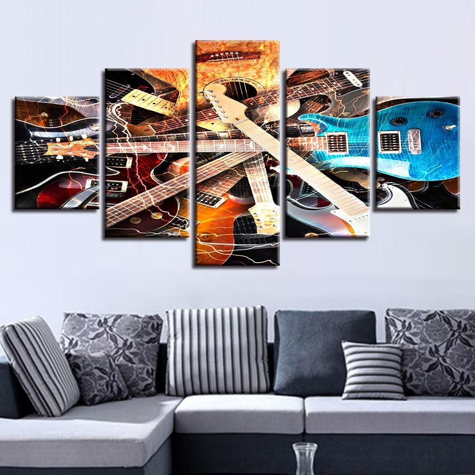 Guitars 5 Piece HD Multi Panel Canvas Wall Art Frame-Original Frame
