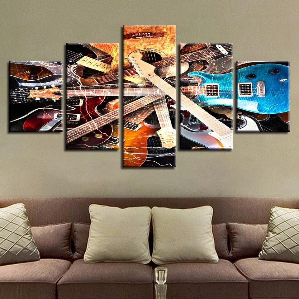 Guitars 5 Piece HD Multi Panel Canvas Wall Art Frame-Original Frame