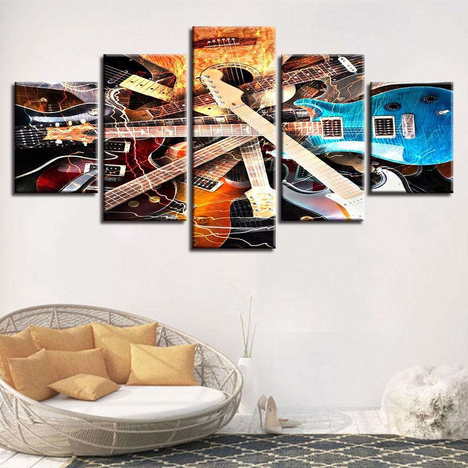 Guitars 5 Piece HD Multi Panel Canvas Wall Art Frame-Original Frame