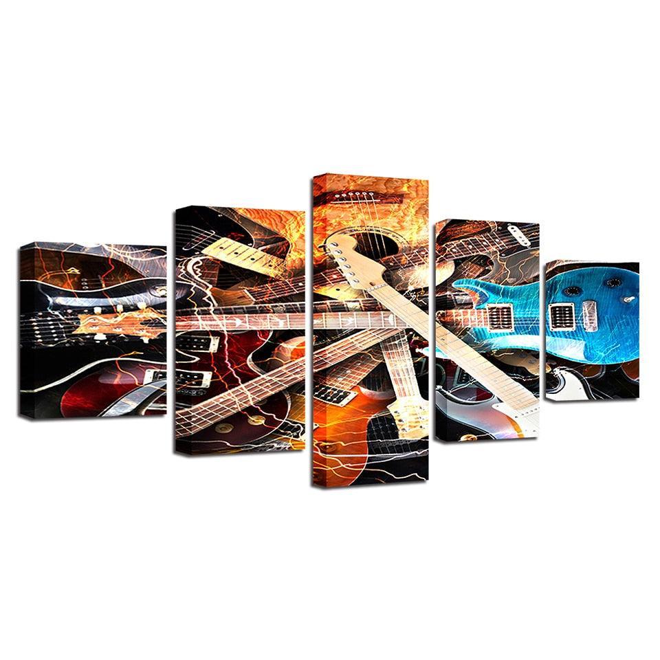 Guitars 5 Piece HD Multi Panel Canvas Wall Art Frame-Original Frame
