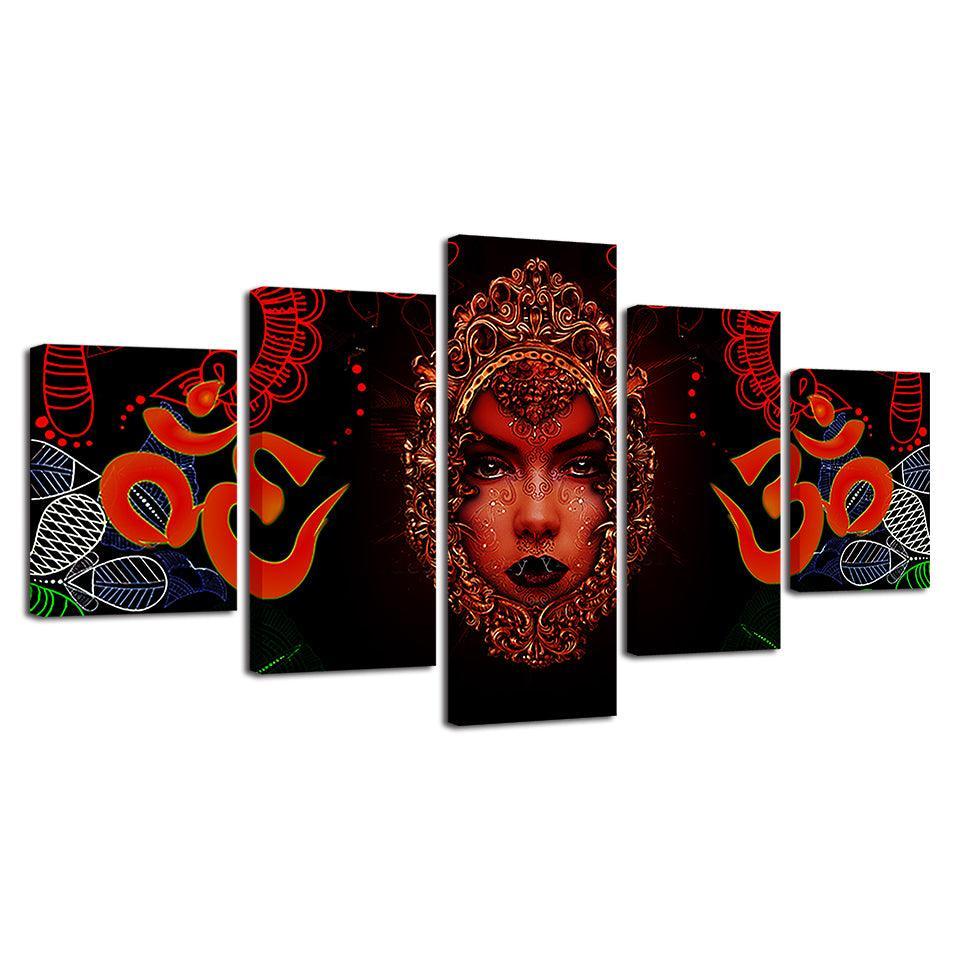 Hindu Goddess 5 Piece HD Multi Panel Canvas Wall Art Frame-Original Frame