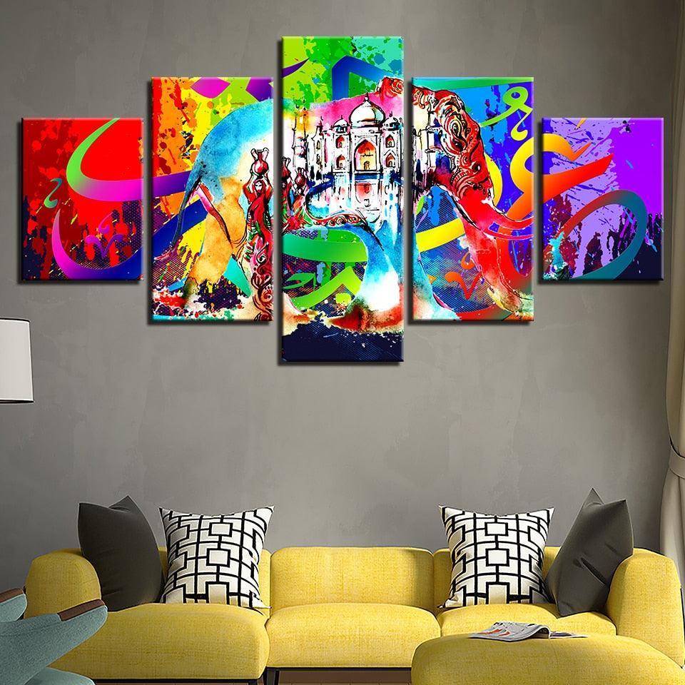 Abstract Hindu Elephant 5 Piece HD Multi Panel Canvas Wall Art Frame-Original Frame