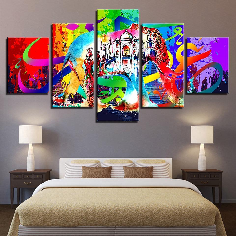 Abstract Hindu Elephant 5 Piece HD Multi Panel Canvas Wall Art Frame-Original Frame