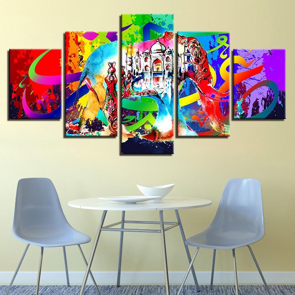 Abstract Hindu Elephant 5 Piece HD Multi Panel Canvas Wall Art Frame-Original Frame