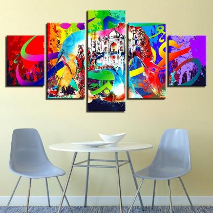 Abstract Hindu Elephant 5 Piece HD Multi Panel Canvas Wall Art Frame-Original Frame