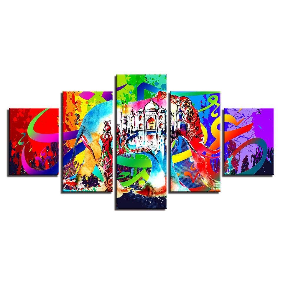 Abstract Hindu Elephant 5 Piece HD Multi Panel Canvas Wall Art Frame-Original Frame