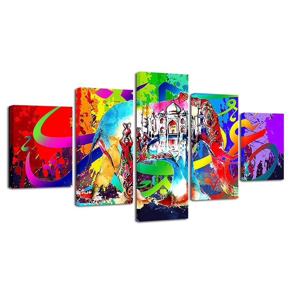 Abstract Hindu Elephant 5 Piece HD Multi Panel Canvas Wall Art Frame-Original Frame