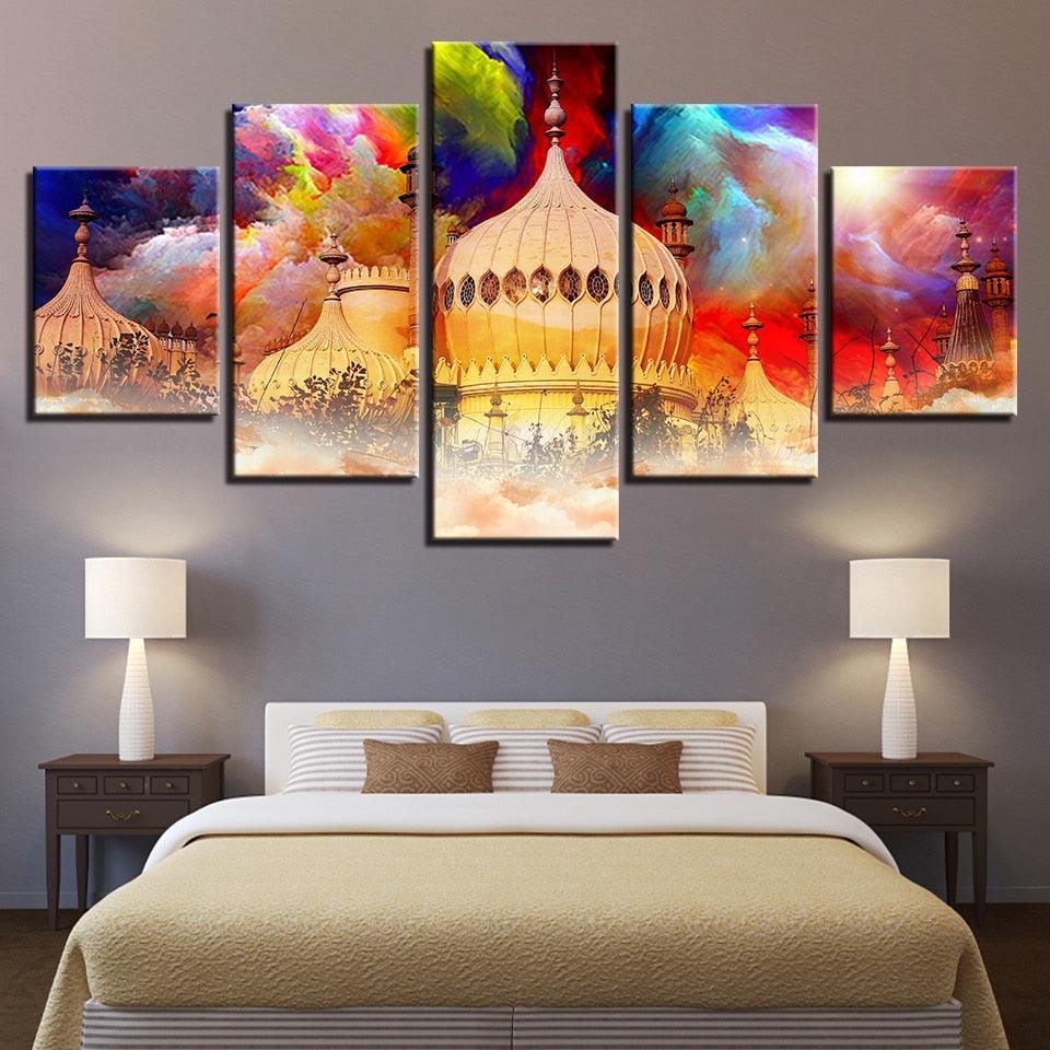Taj Mahal 5 Piece HD Multi Panel Canvas Wall Art Frame-Original Frame
