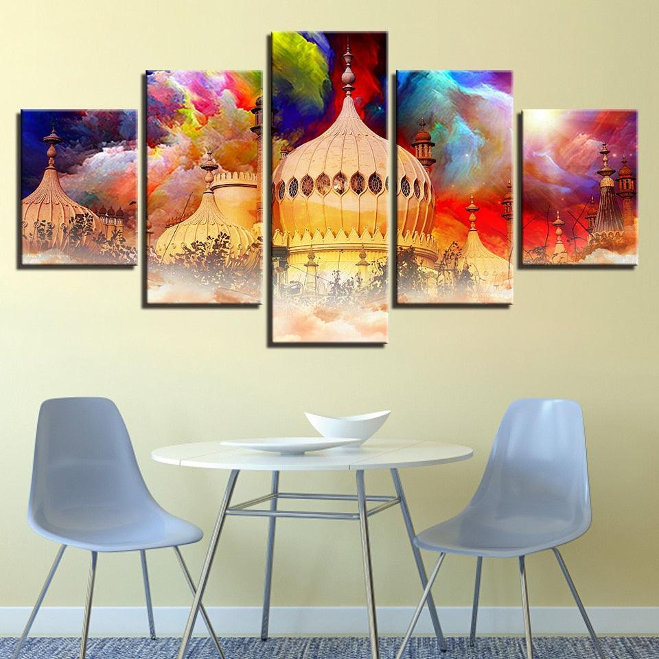 Taj Mahal 5 Piece HD Multi Panel Canvas Wall Art Frame-Original Frame