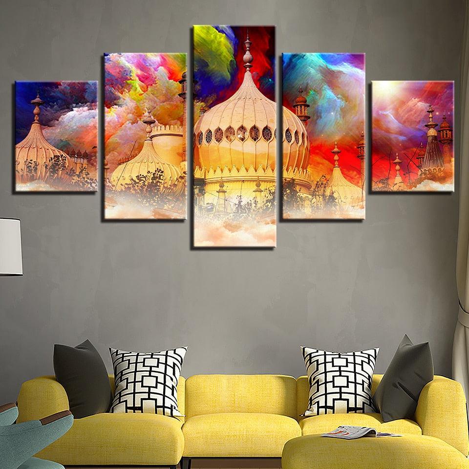 Taj Mahal 5 Piece HD Multi Panel Canvas Wall Art Frame-Original Frame